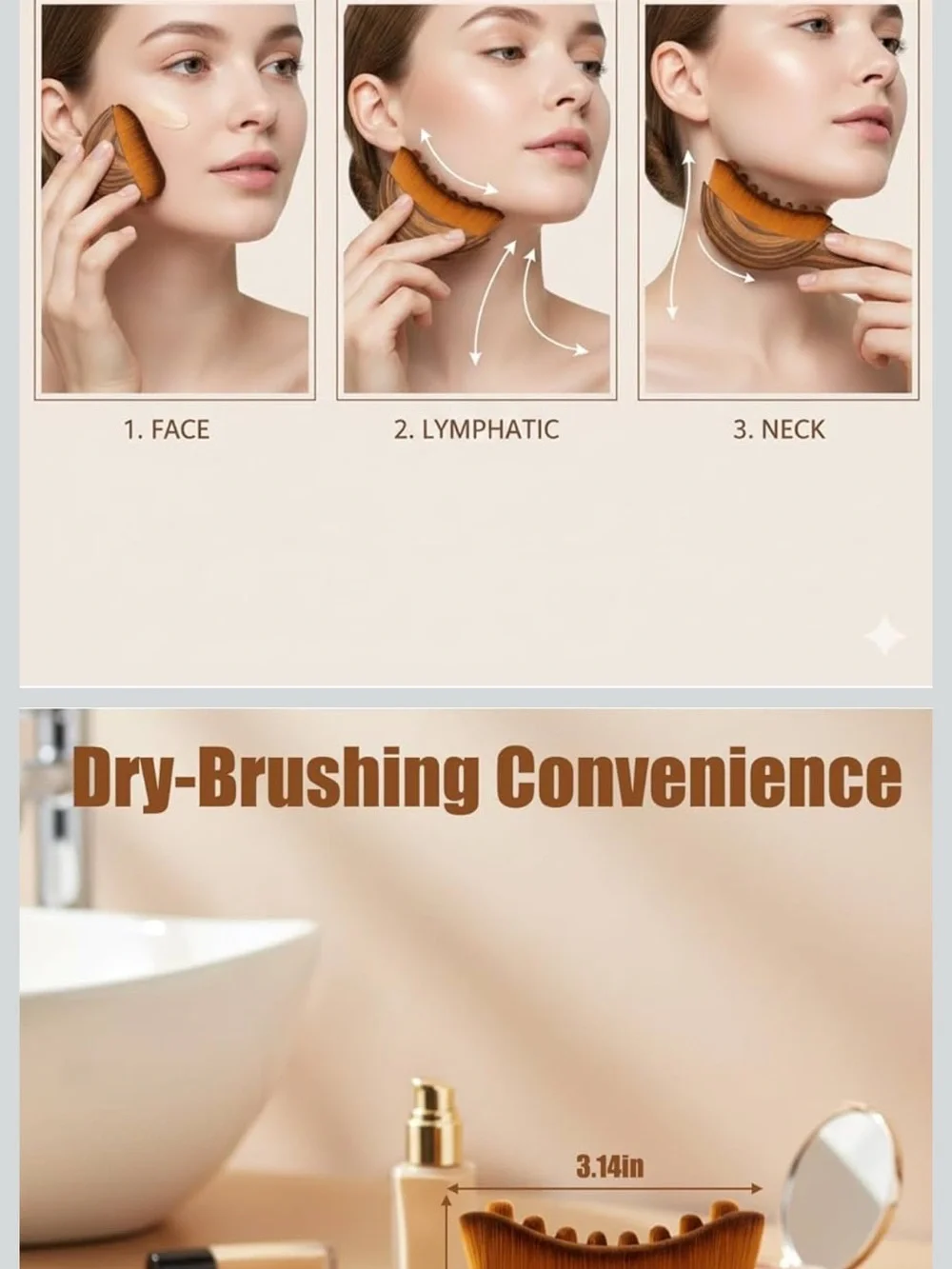 KOJEVA Lymphatic Facial Drainage Brush Dry Face Massage Puffiness Tool